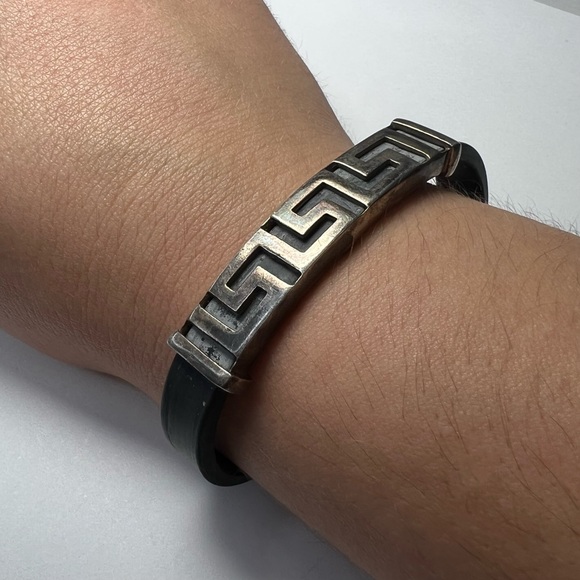 Men's Sterling Silver Rubber Bracelet 7.25" - Picture 8 of 11